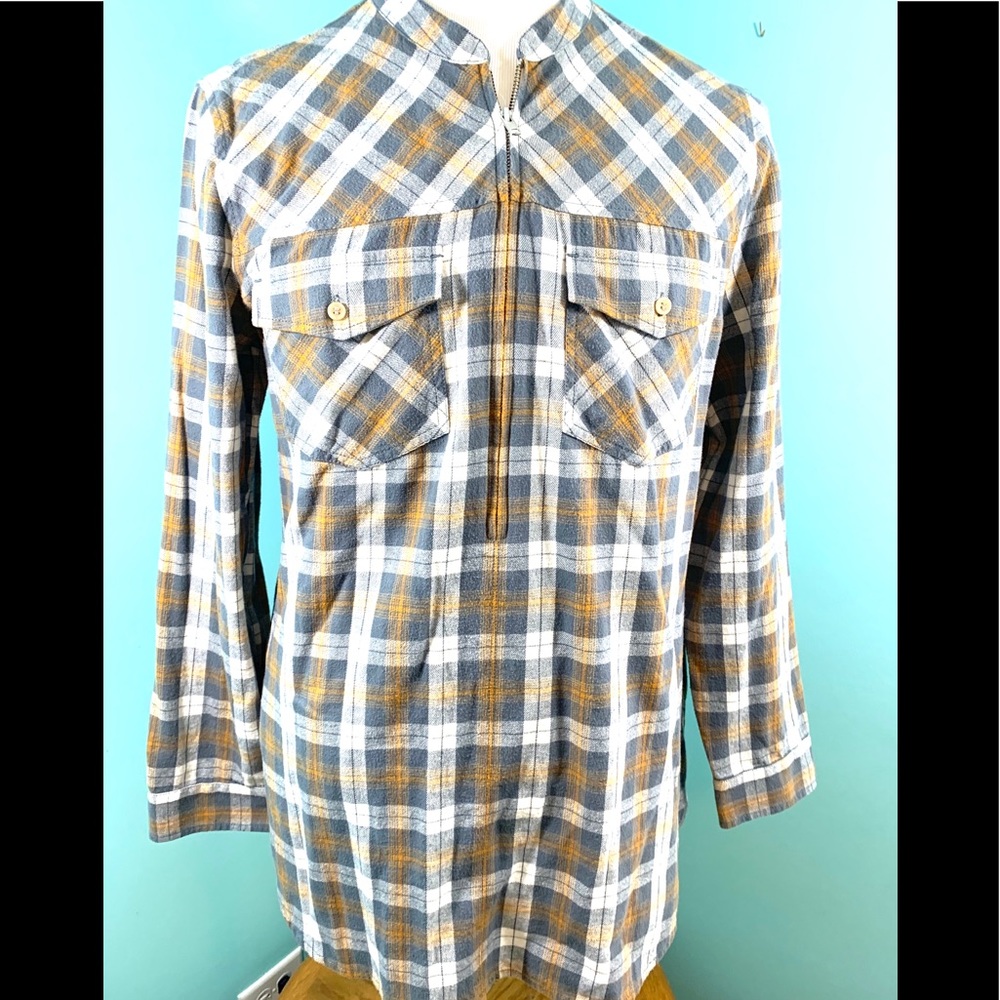 Madewell Gray Gold Plaid Zip Pullover A1934
